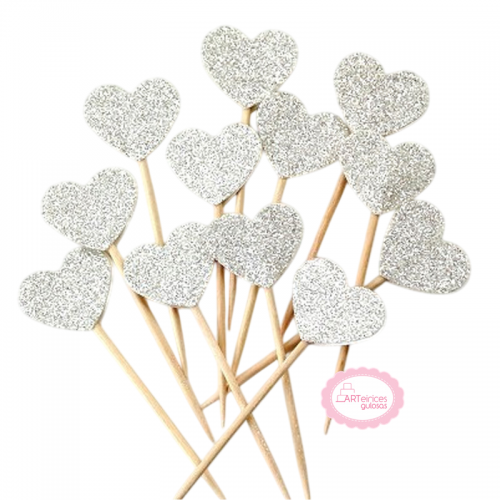 MiniToppers Coração Glitter Prata